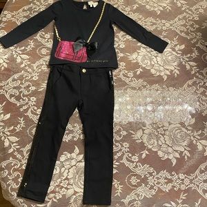Kate Spade, Girl Toddler Size 2, Long Sleeve Shirt W/ Black Sequined Tuxedo Pant